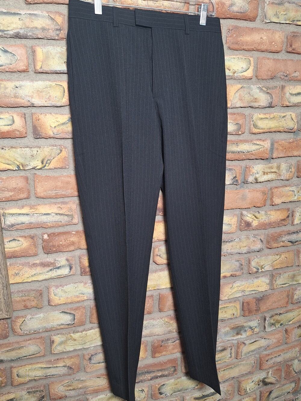 NOS Linea Dome Mens Dress Pants Black Pinstripe 30x30 NWT Flat Front Mint